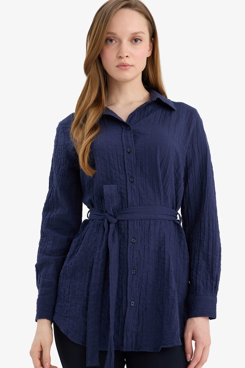 DeFacto Blue Woman Regular Fit Wowen Fabrics Long Sleeve Tunic Casual - Image 1